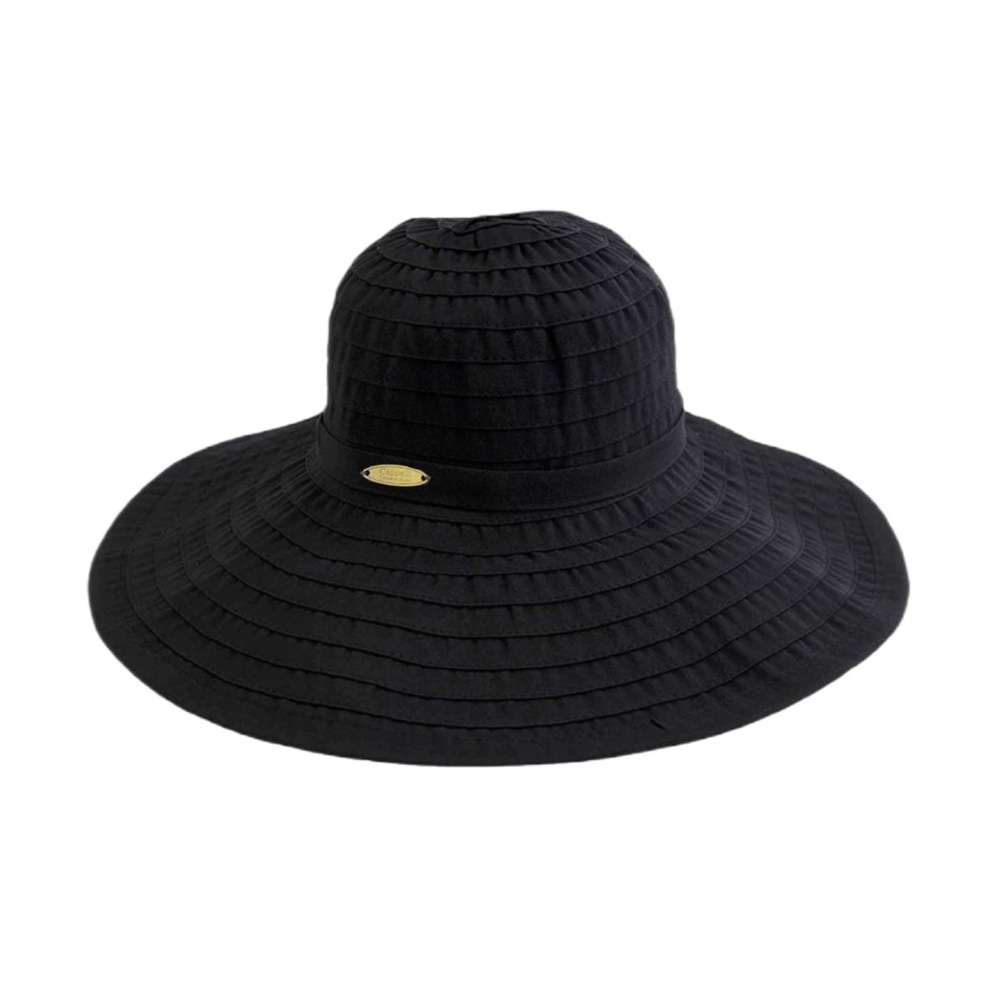 NWOT Cappelli Straworld Black Oversized Ribbon Sun Hat UPF 50+ 5” Brim, Packable - Picture 2 of 14